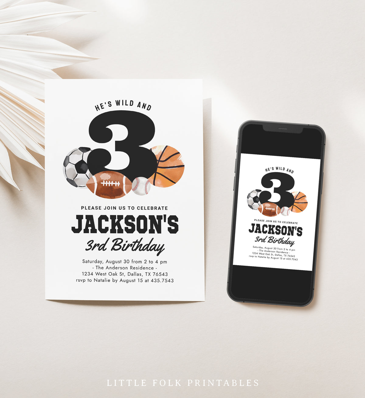 Sports 3rd Birthday Invitation