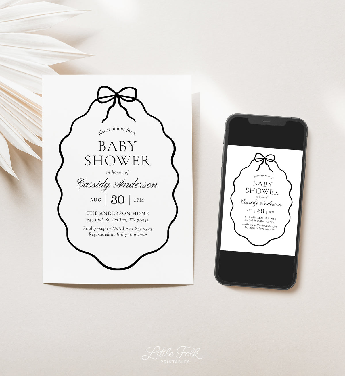 Black Bow Baby Shower Invitation Template