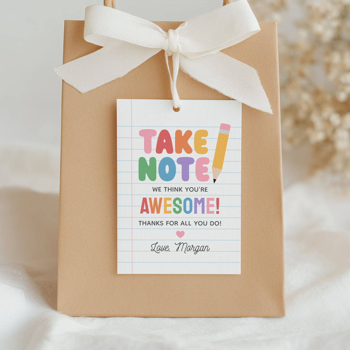 Take Note Notebook Teacher Appreciation Tag Template