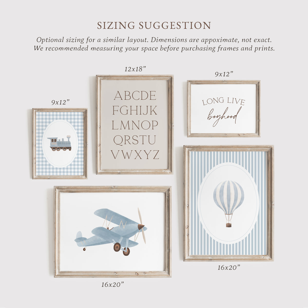 Vintage Blue Travel Nursery Wall Art - Set of 5