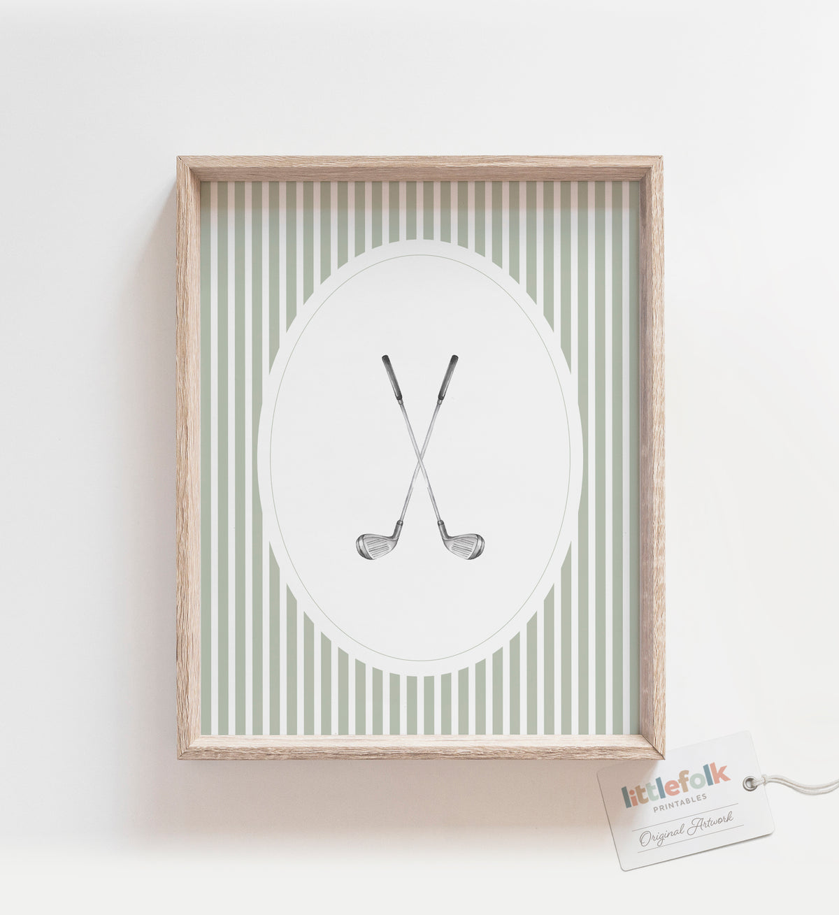 Sage Green Vintage Golf Clubs Print