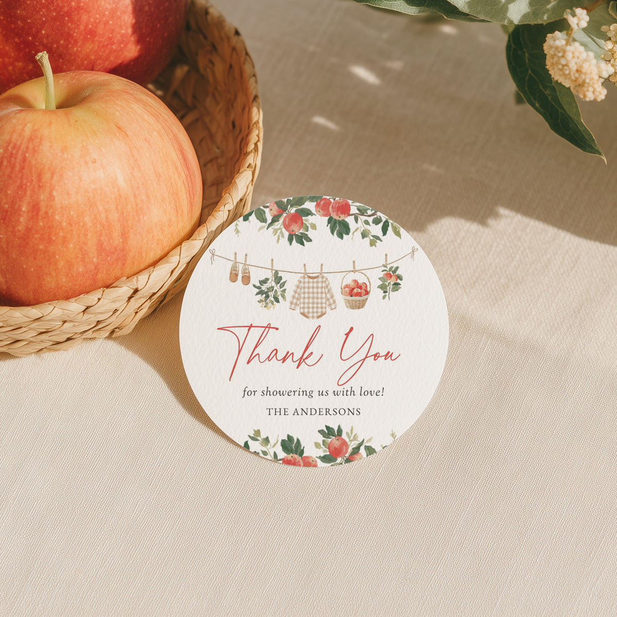 Apple Baby Shower Round Favor Tag Template