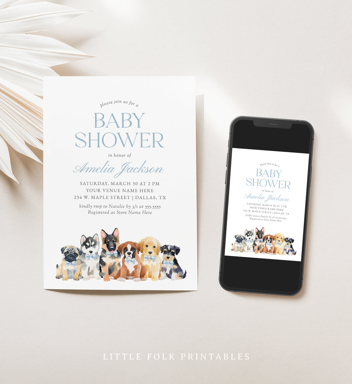 Blue Puppy Baby Shower Invitation Template