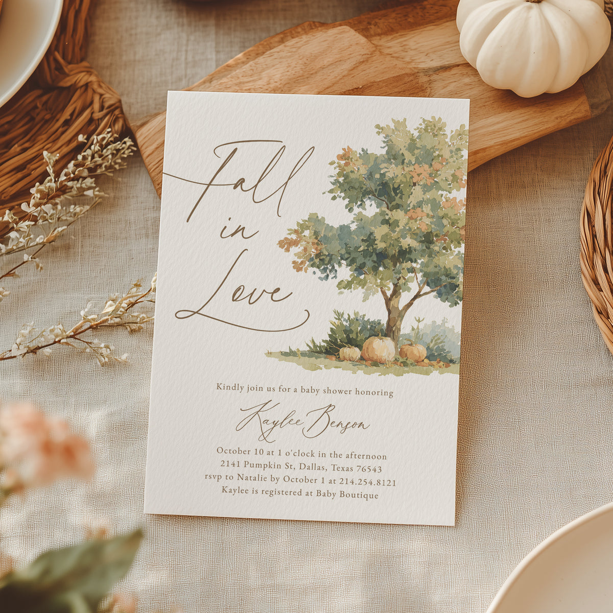 Fall in Love Oak Tree Baby Shower Invitation