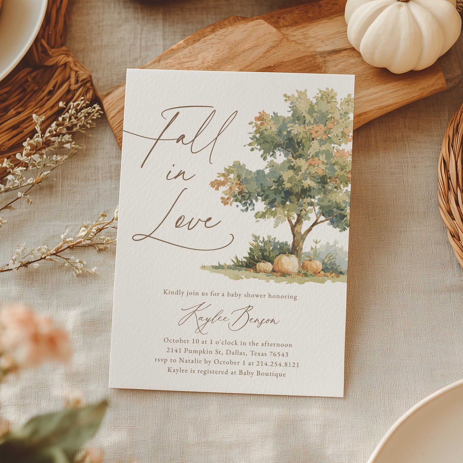 Fall in Love Oak Tree Baby Shower Invitation