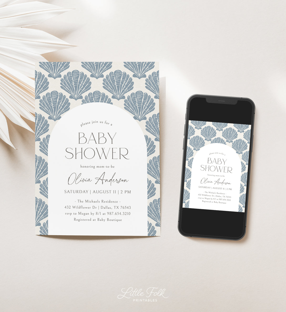 Blue Sea Shells Baby Shower Invitation