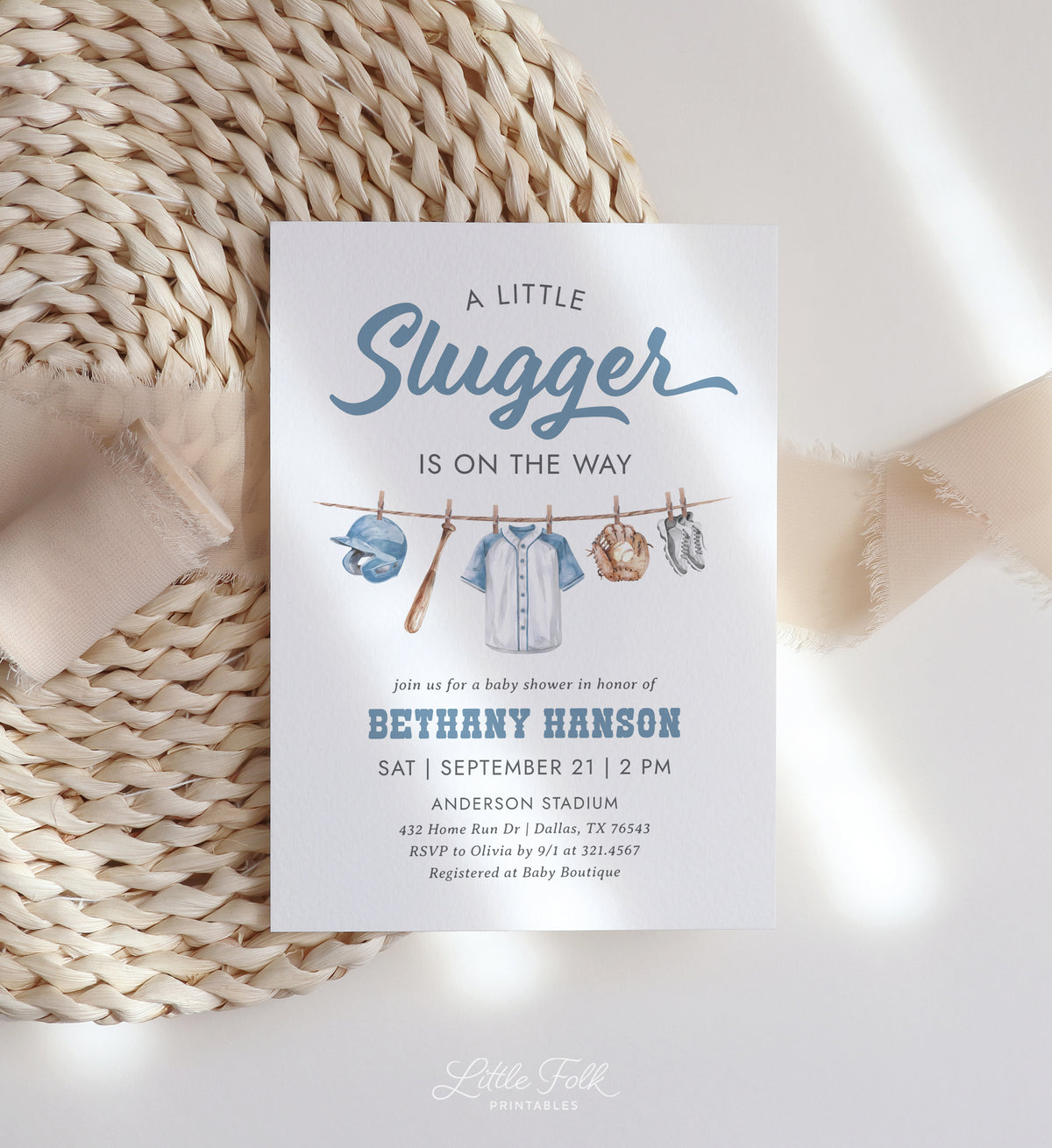 Editable Baseball Clothesline Baby Shower Invitation Template