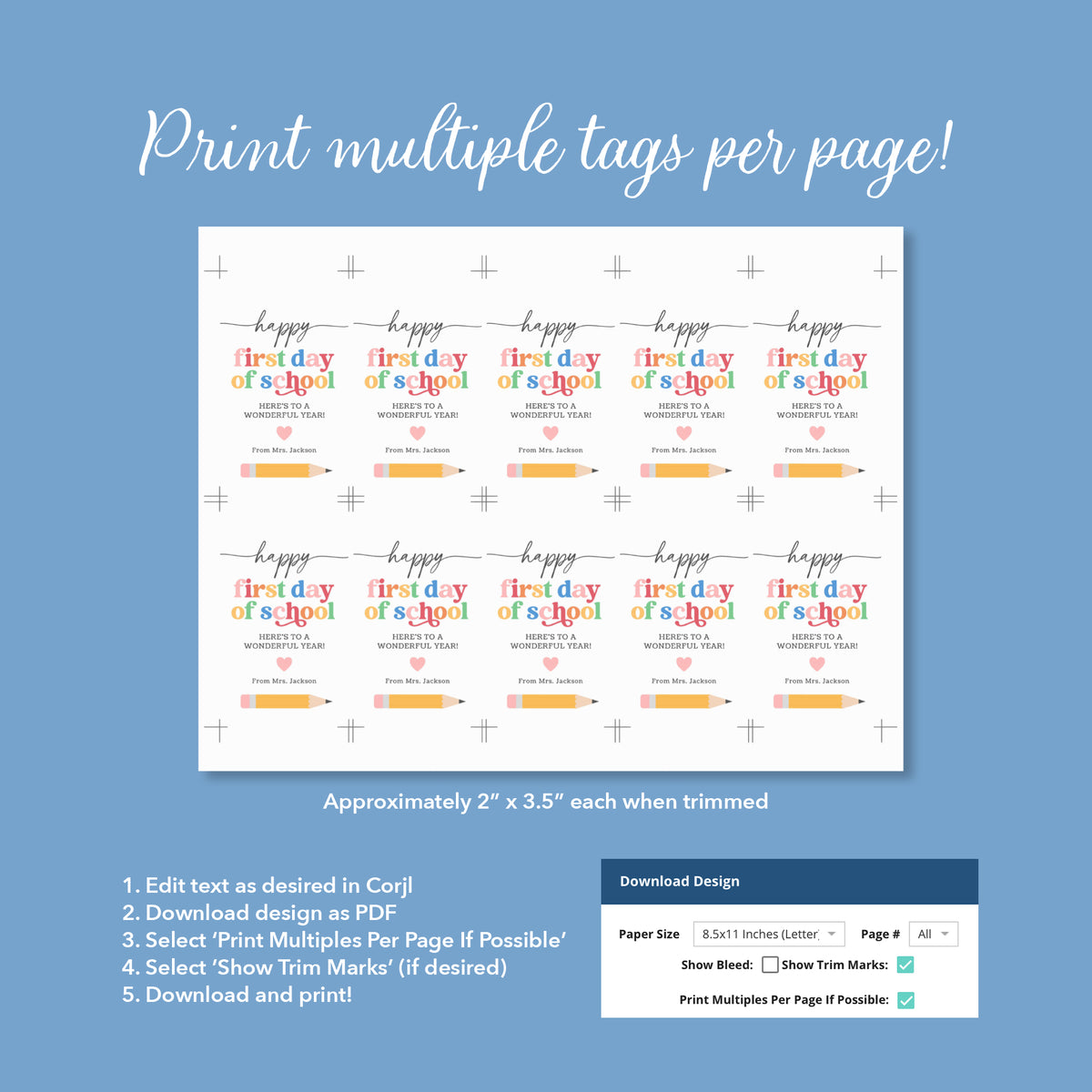 Back to School Tag Template (Happy First Day Rainbow)