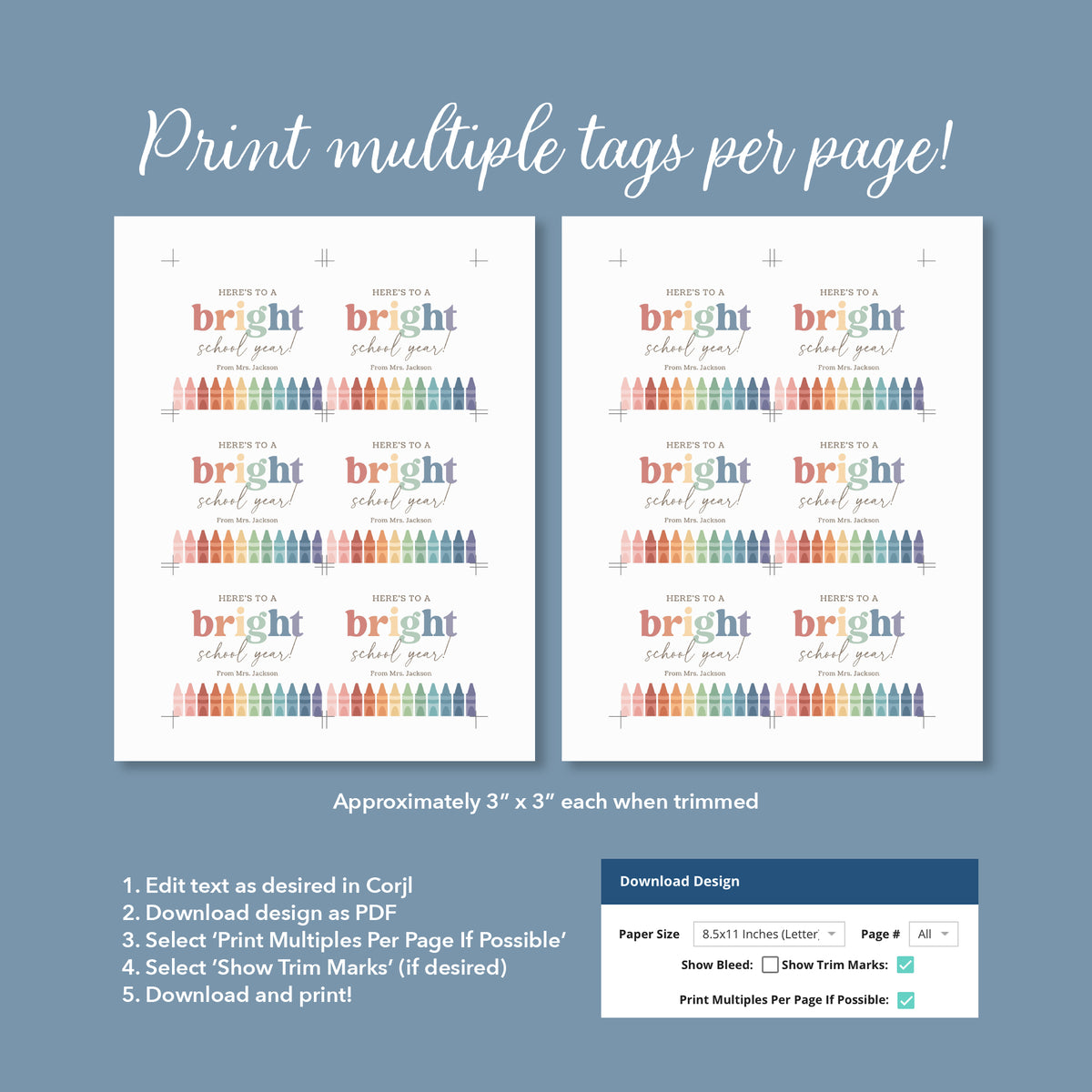 Back to School Tag Template (Crayons)