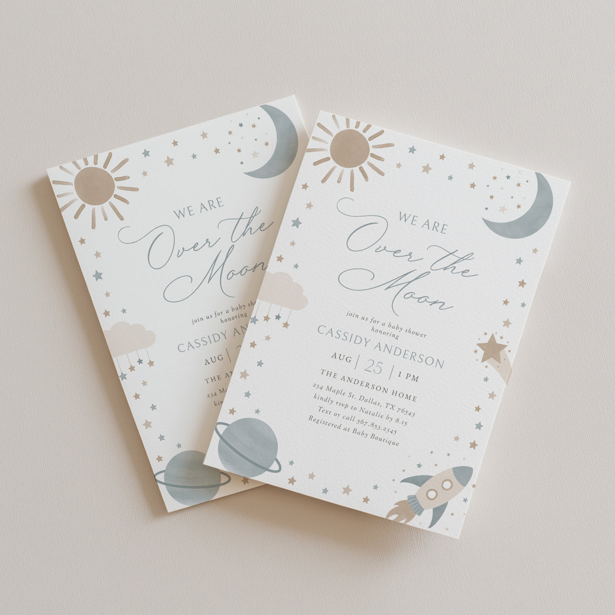 Blue Outer Space Baby Shower Invitation