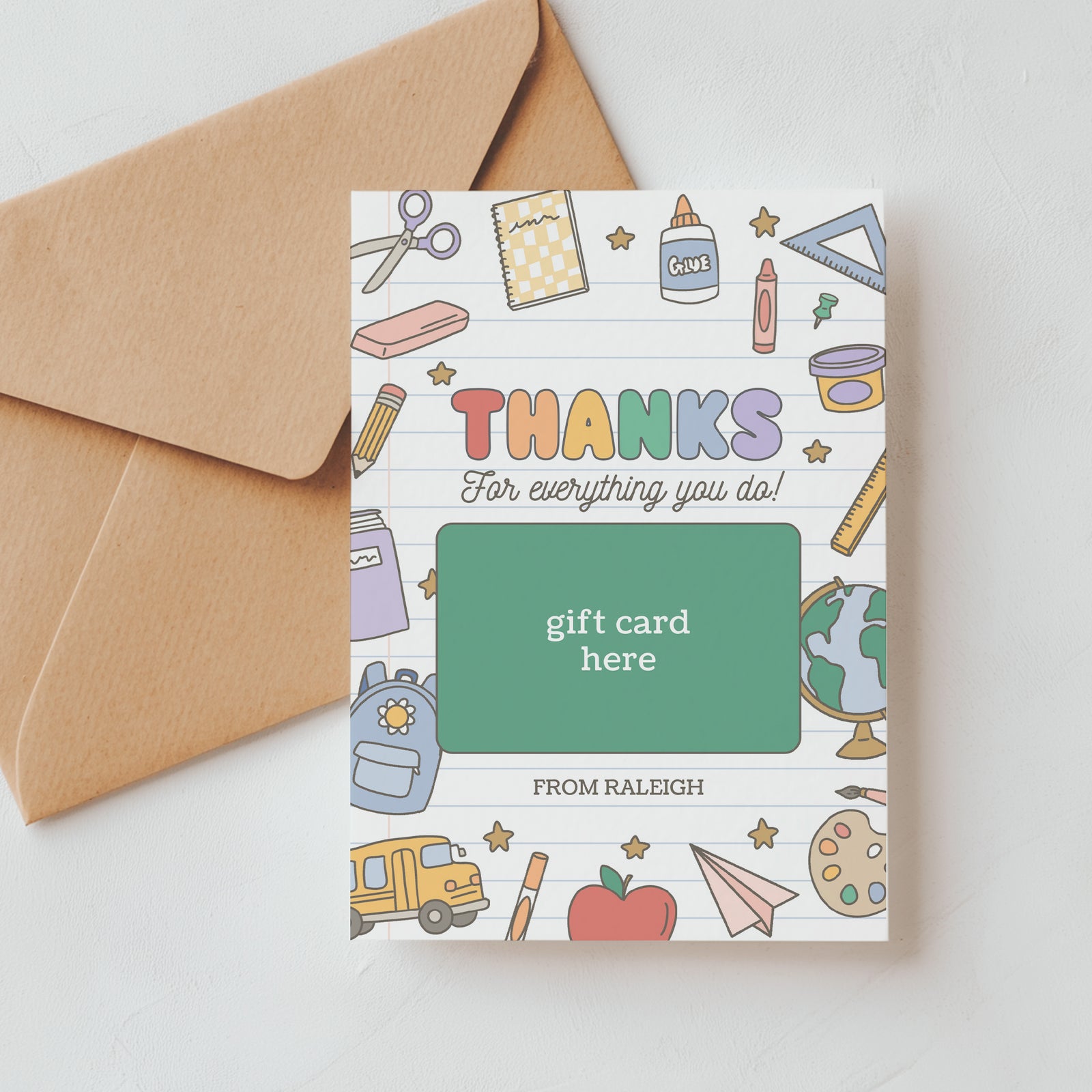 Retro School Supplies Teacher Gift Card Holder