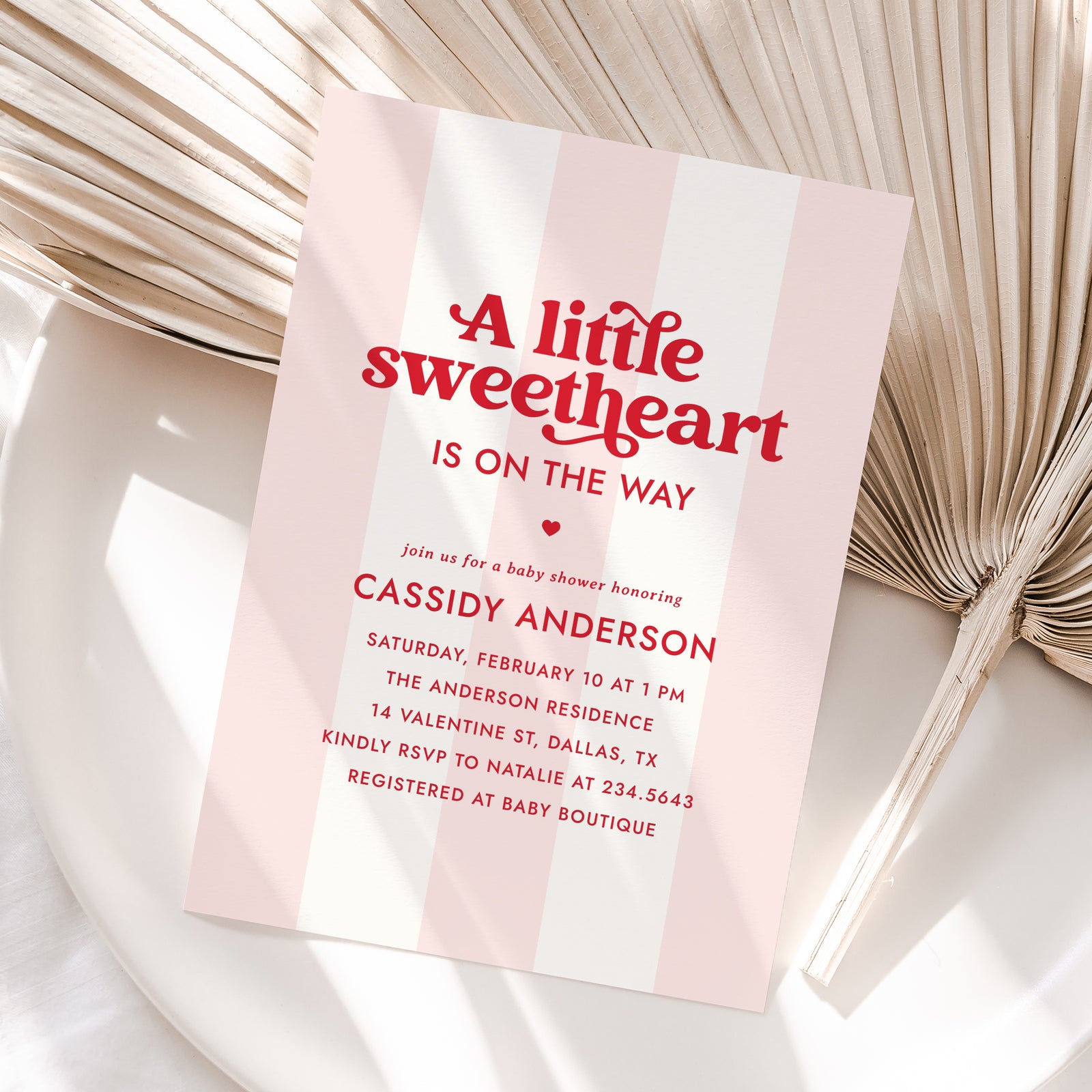 Little Sweetheart Pink Stripe Baby Shower Invitation