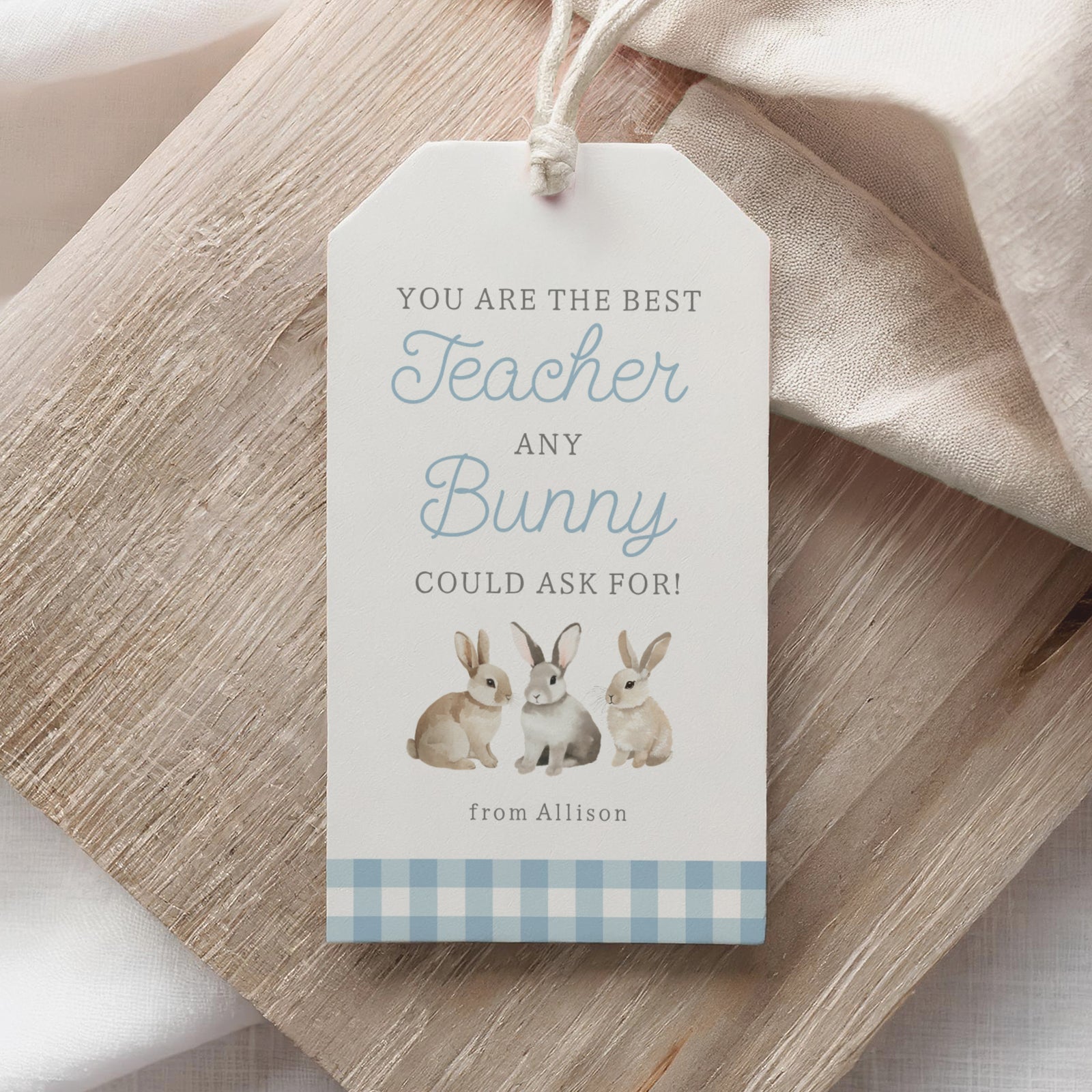 Blue Gingham Best Teacher Easter Tag Template