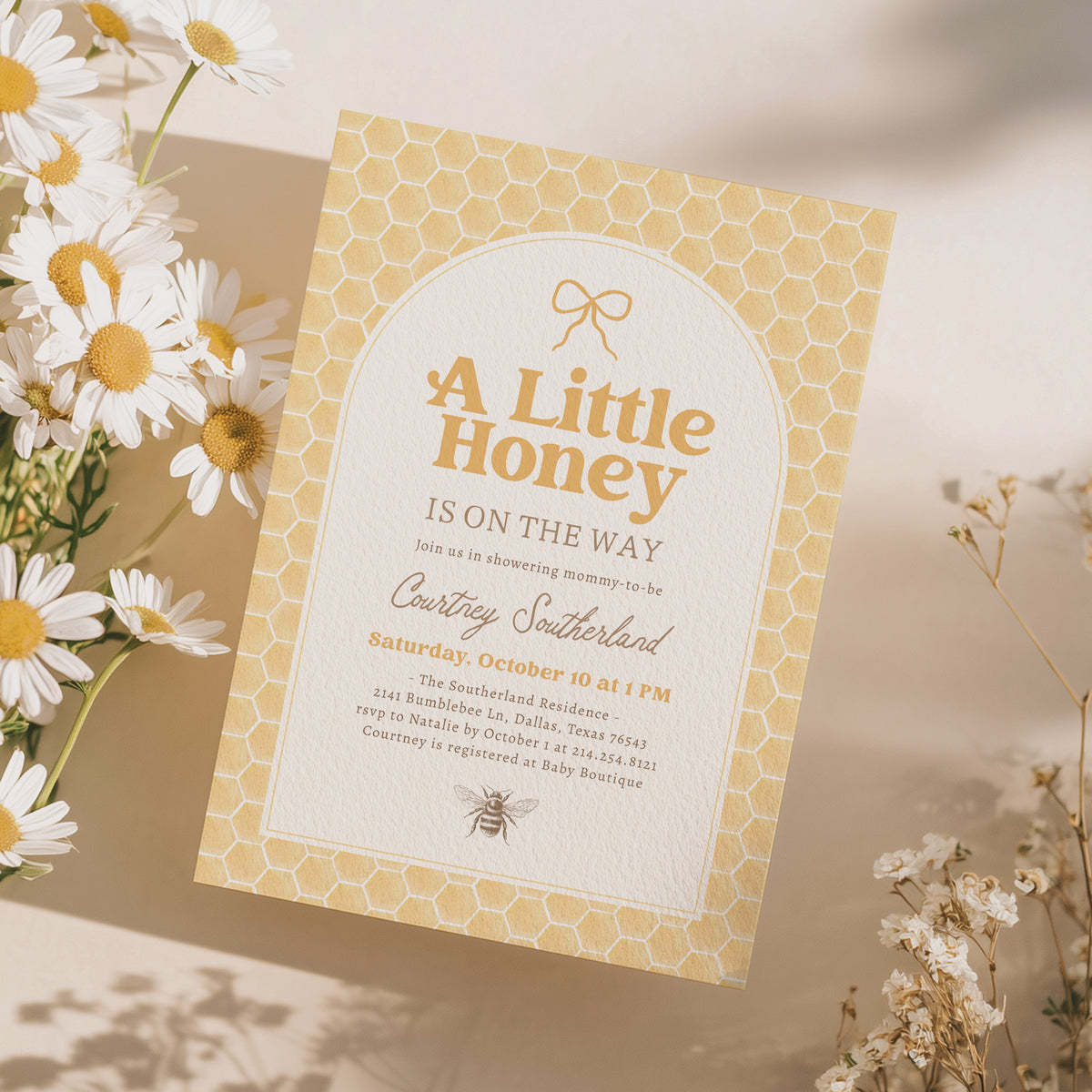 Bee Honeycomb Baby Shower Invitation