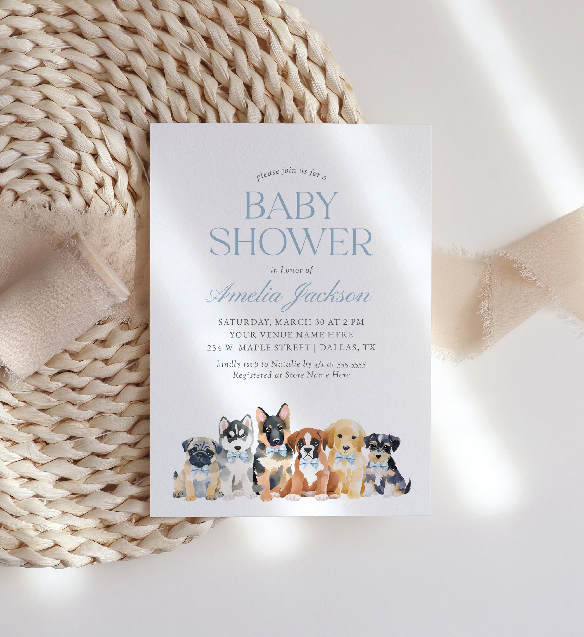 Blue Puppy Baby Shower Invitation Template