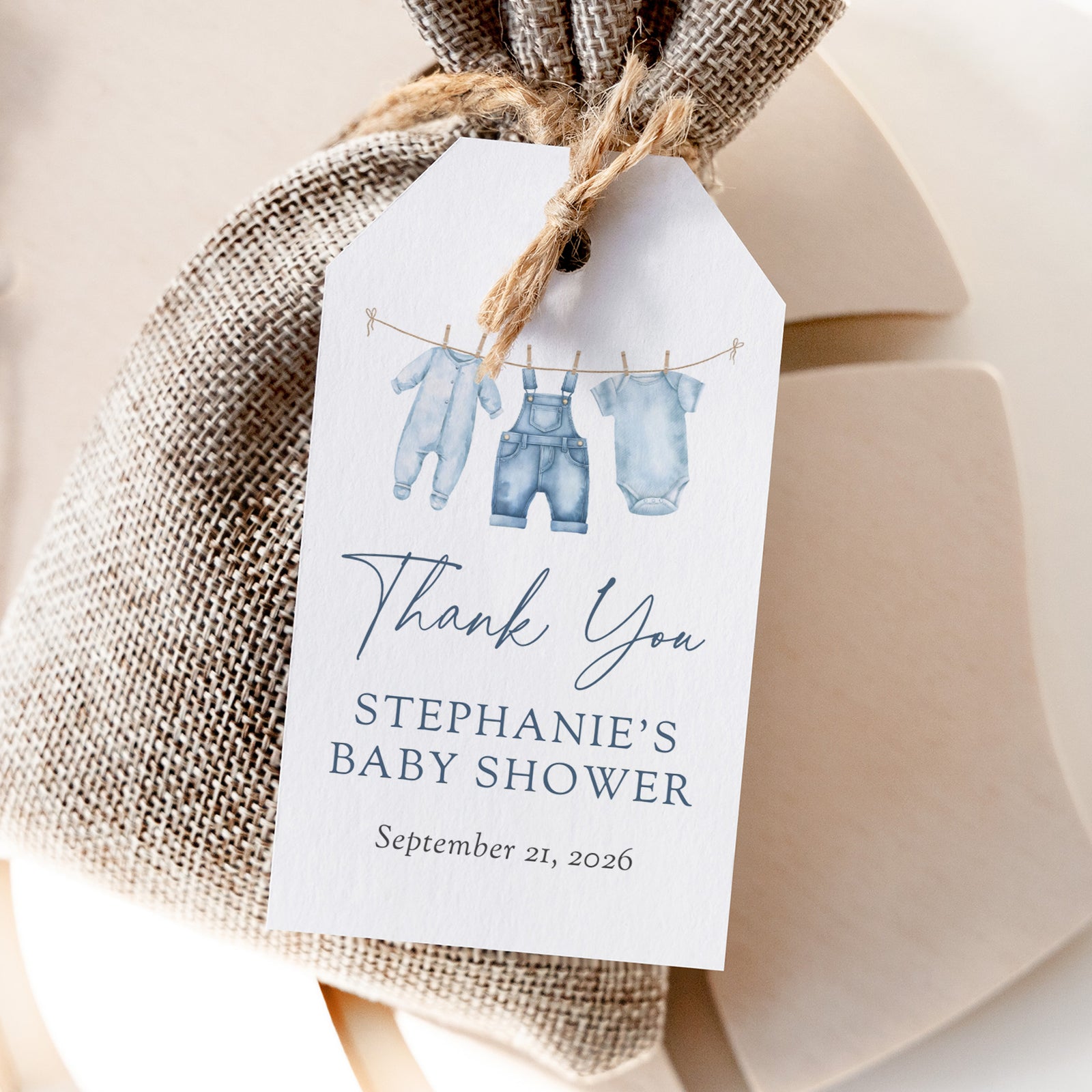 Blue Jean Duck Baby Shower Rectangle Favor Tag Template