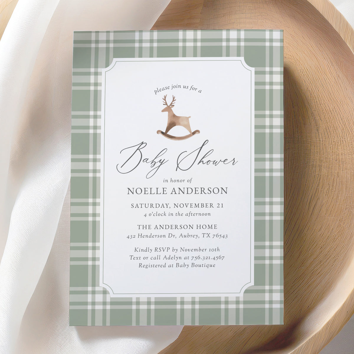 Rocking Reindeer Christmas Baby Shower Invitation