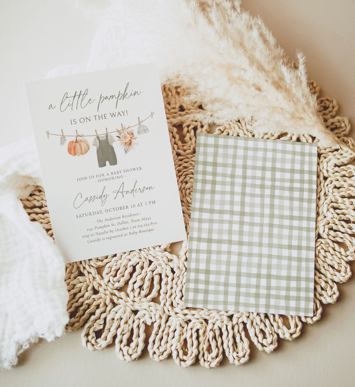 Little Pumpkin Overalls Baby Shower Invitation