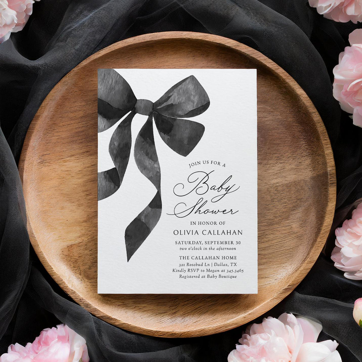 Black Ribbon Baby Shower Invitation Template