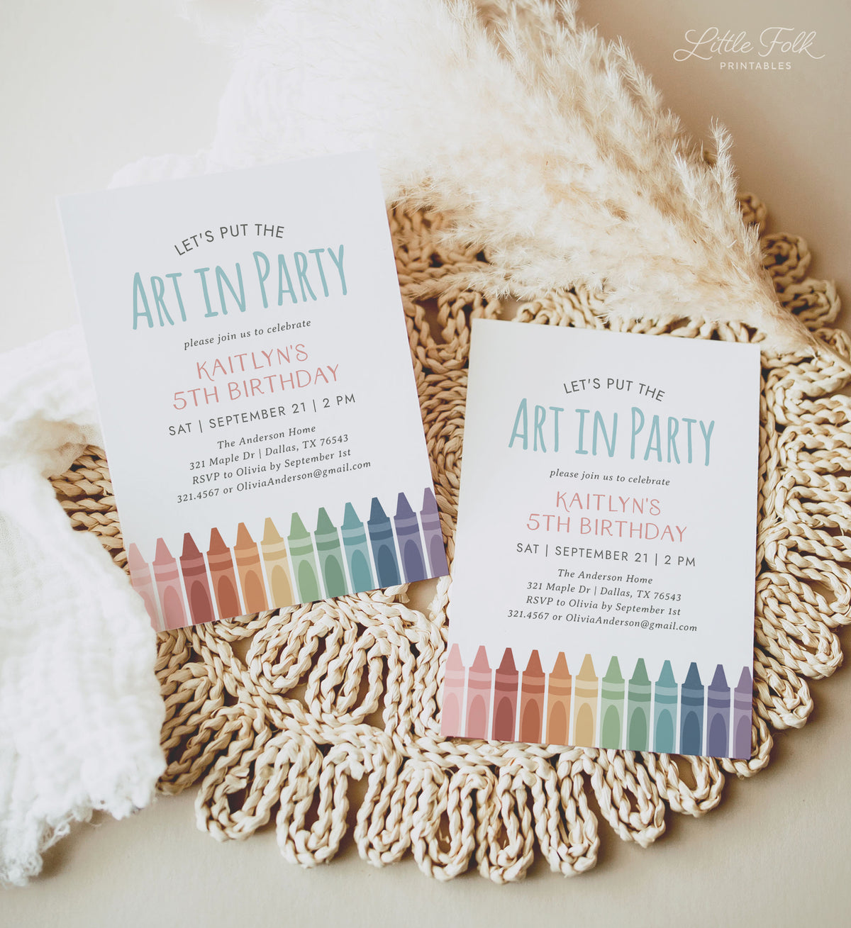 Editable Art Crayon Birthday Party Invitation Template
