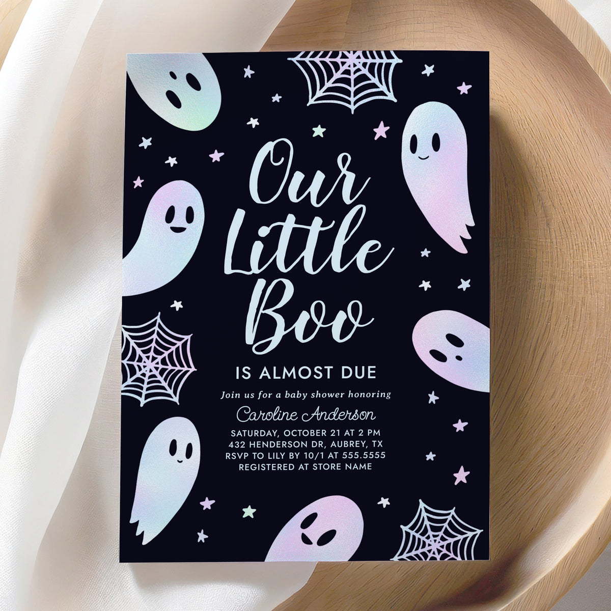 A Little Boo is Almost Due Baby Shower Invitation Template (Iridescent)