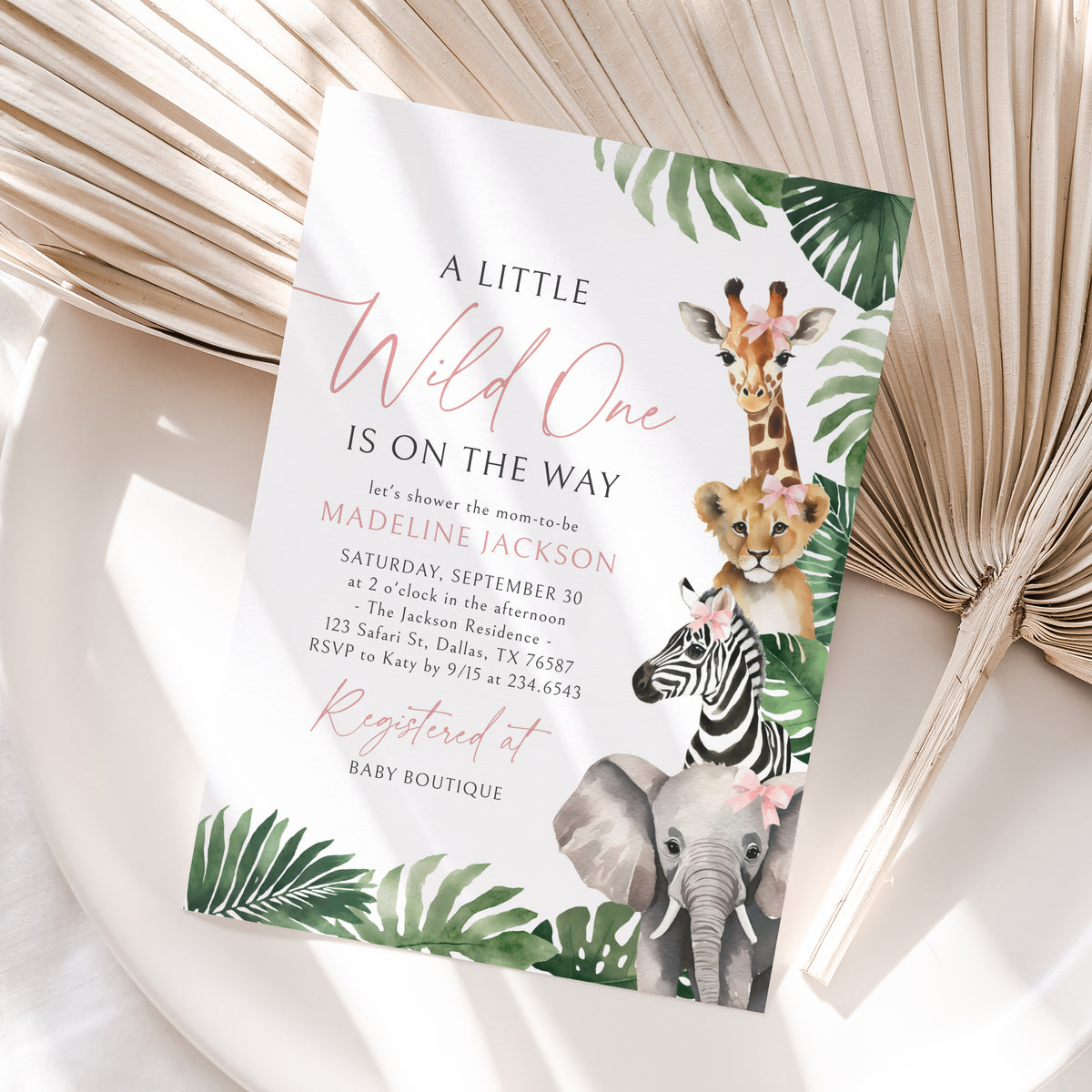Pink Wild One Safari Baby Shower Invitation