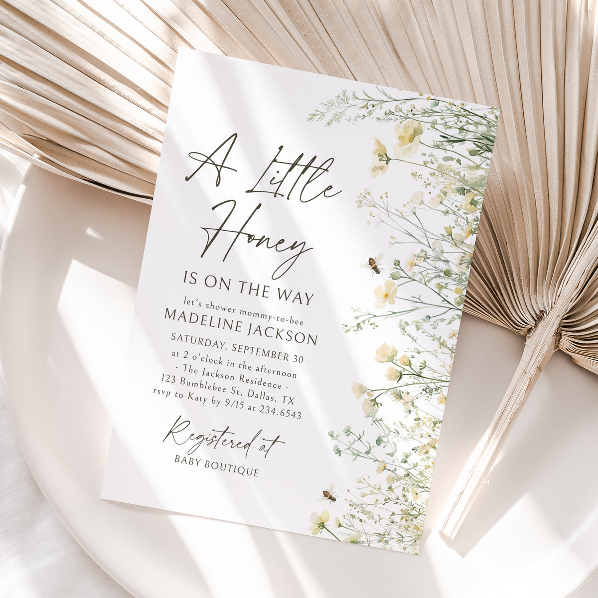 Bee Baby Shower Invitation Template (Little Honey)