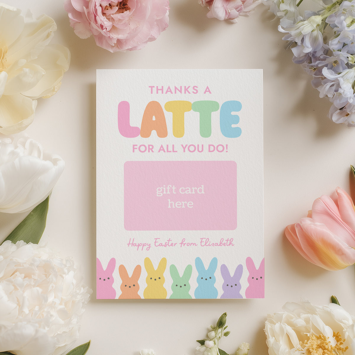 Pastel Bunnies Thanks a Latte Easter Gift Card Holder