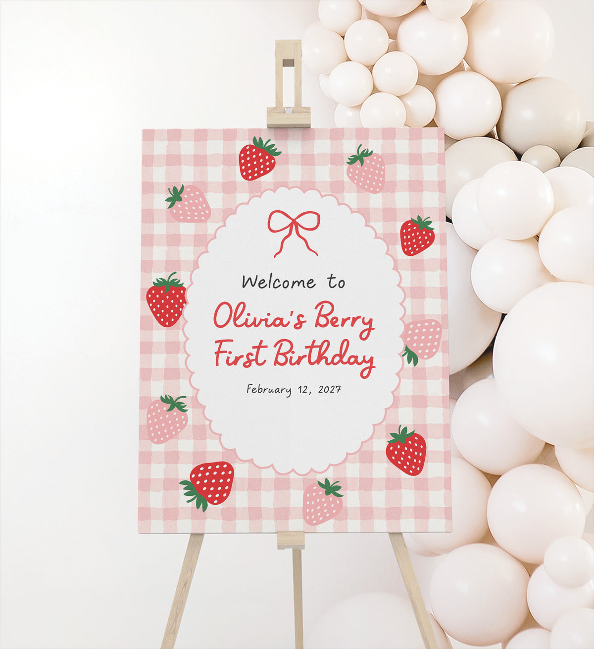 Strawberry First Birthday Welcome Sign