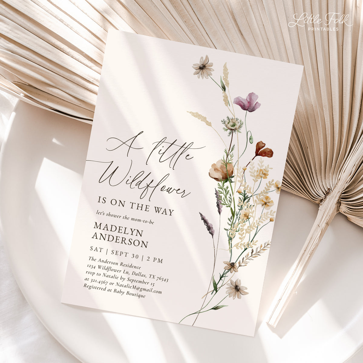 Boho Wildflower Baby Shower Invitation (Little Wildflower v2)