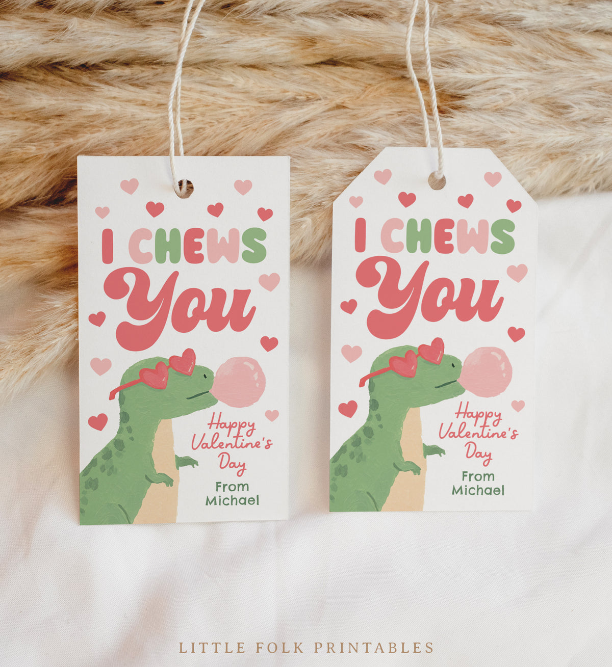I Chews You Dinosaur Valentine's Tag Template