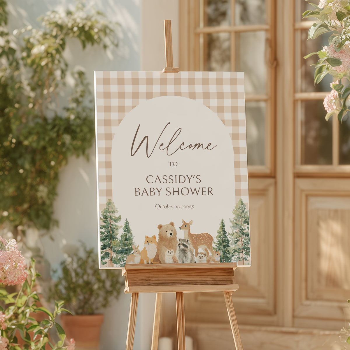 Woodland Gingham Baby Shower Welcome Sign
