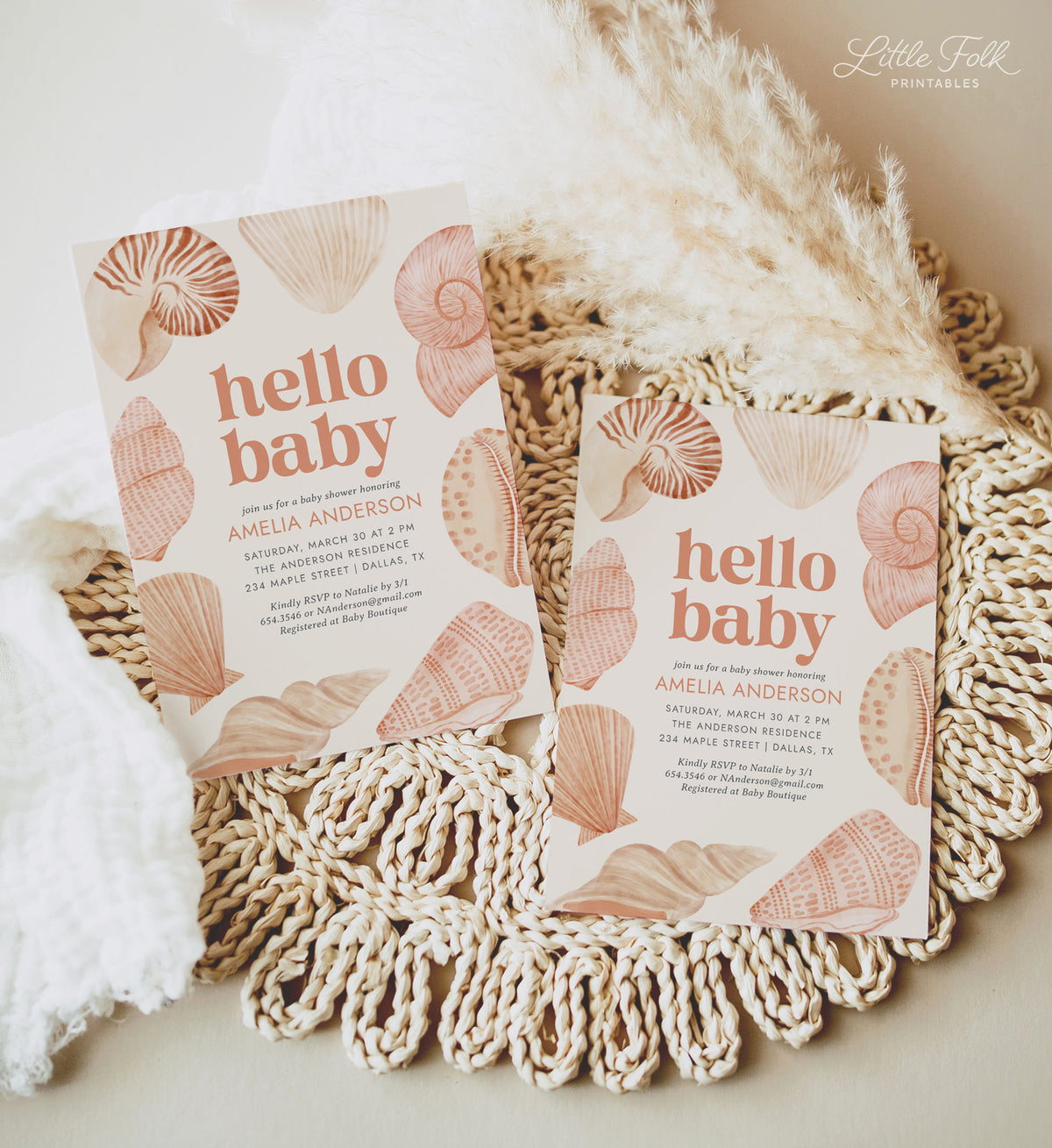 Hello Baby Sea Shell Baby Shower Invitation