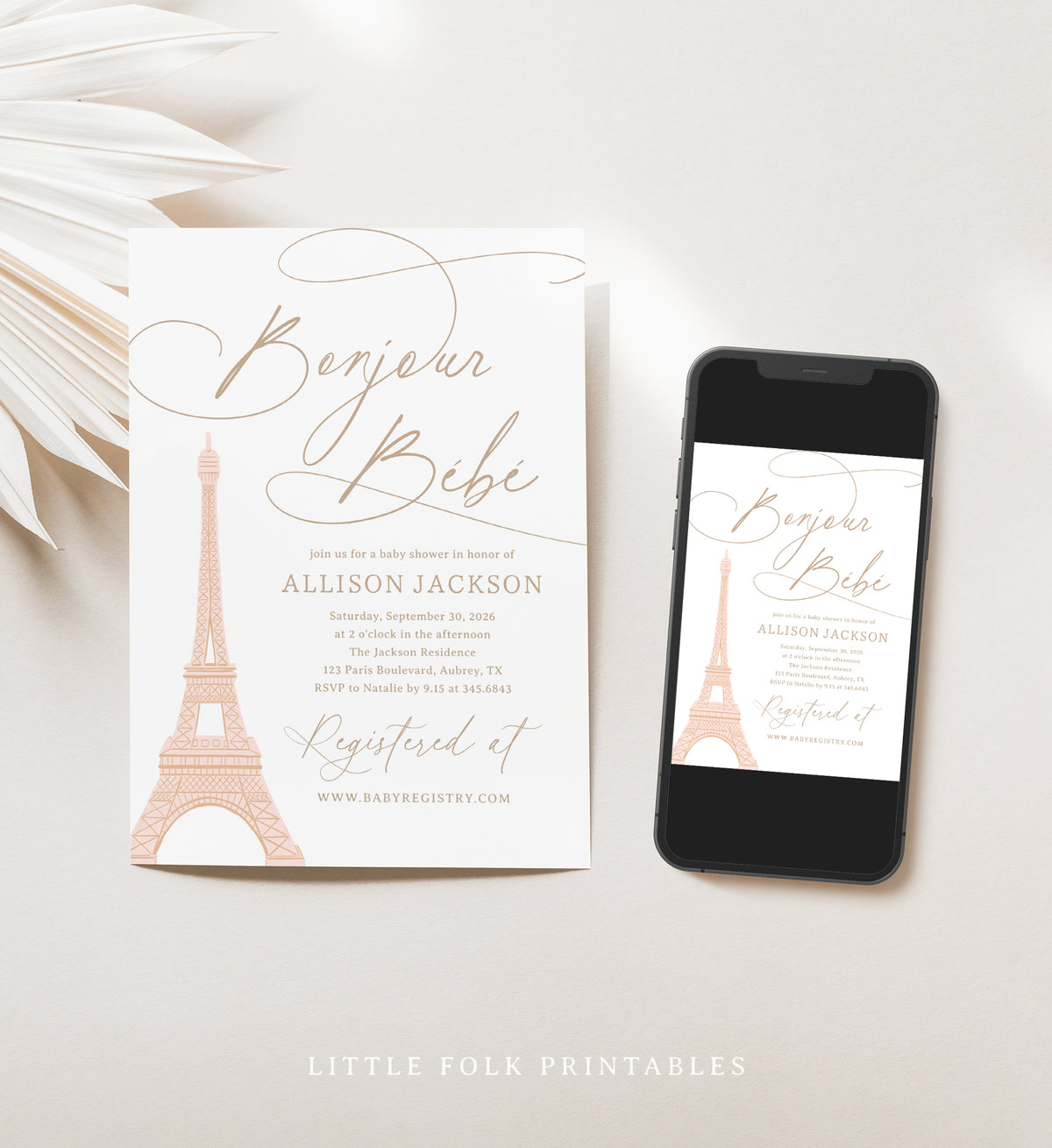 Bonjour Bebe Eiffel Tower Baby Shower Invitation