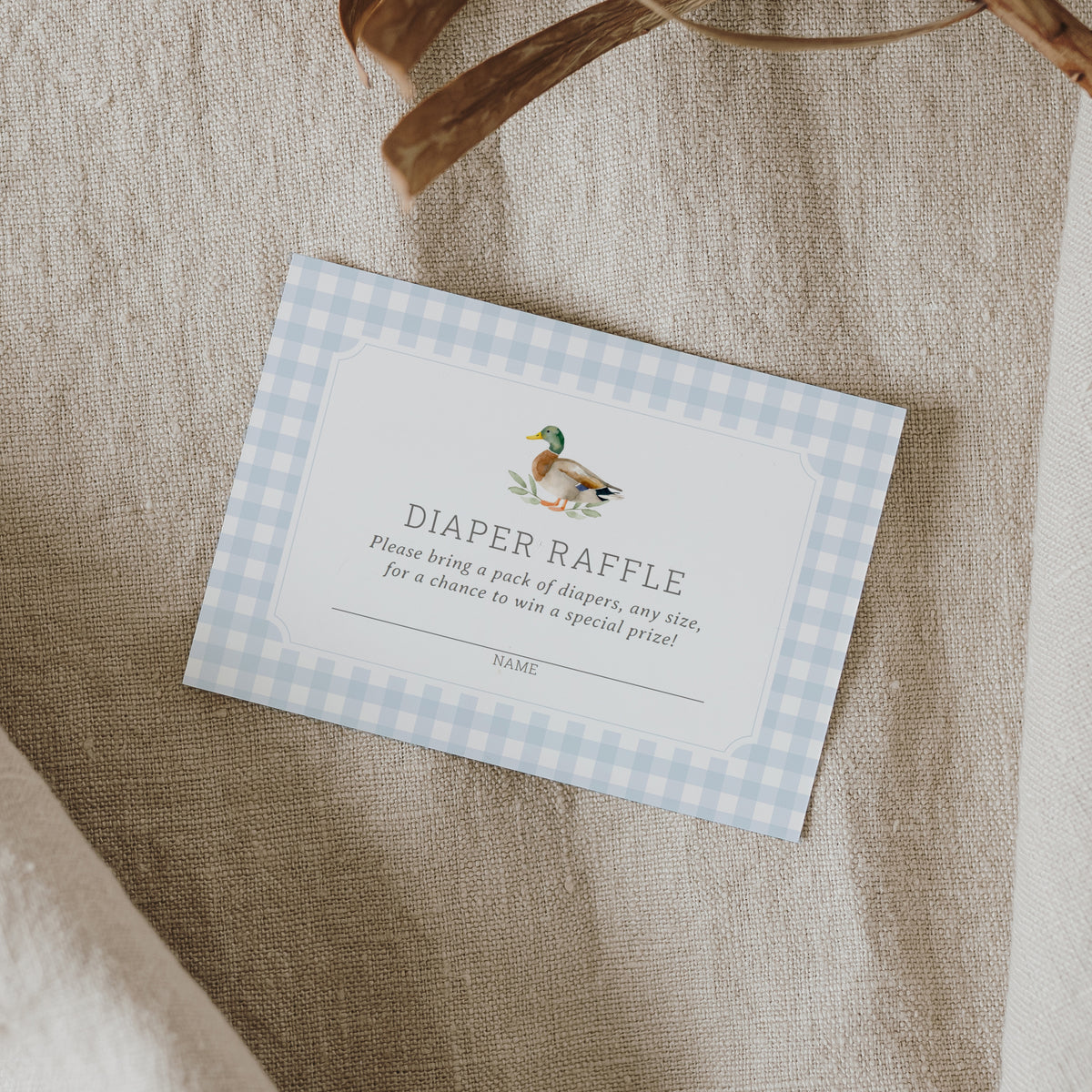 Blue Gingham Duck Diaper Raffle Ticket Template