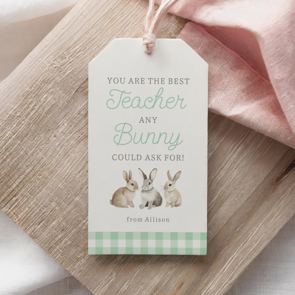 Green Gingham Best Teacher Easter Tag Template