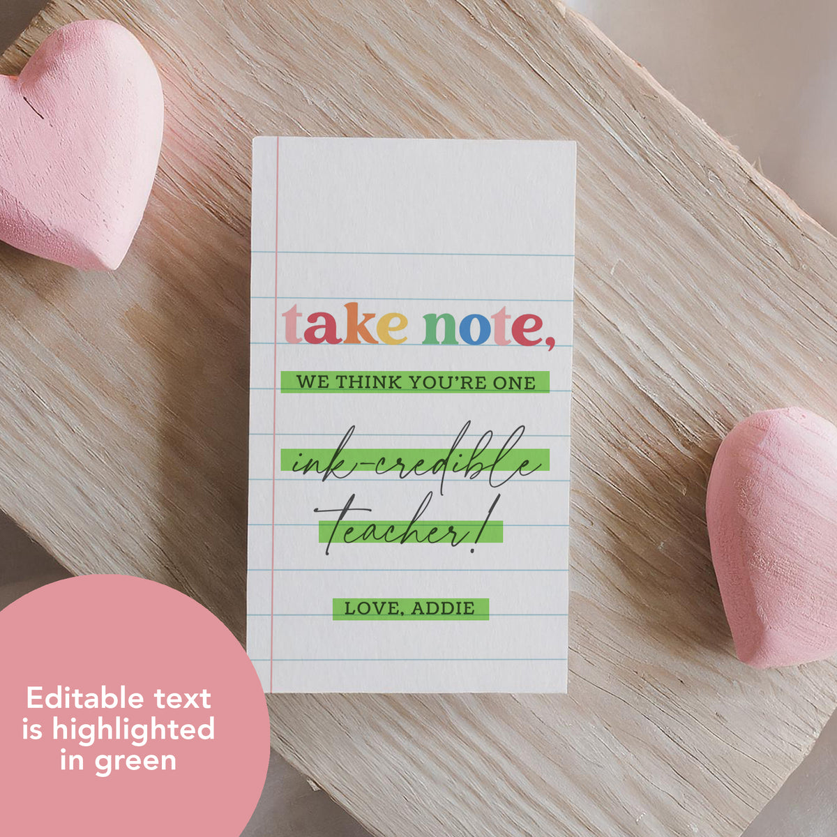 Rainbow Take Note Teacher Appreciation Tag Template
