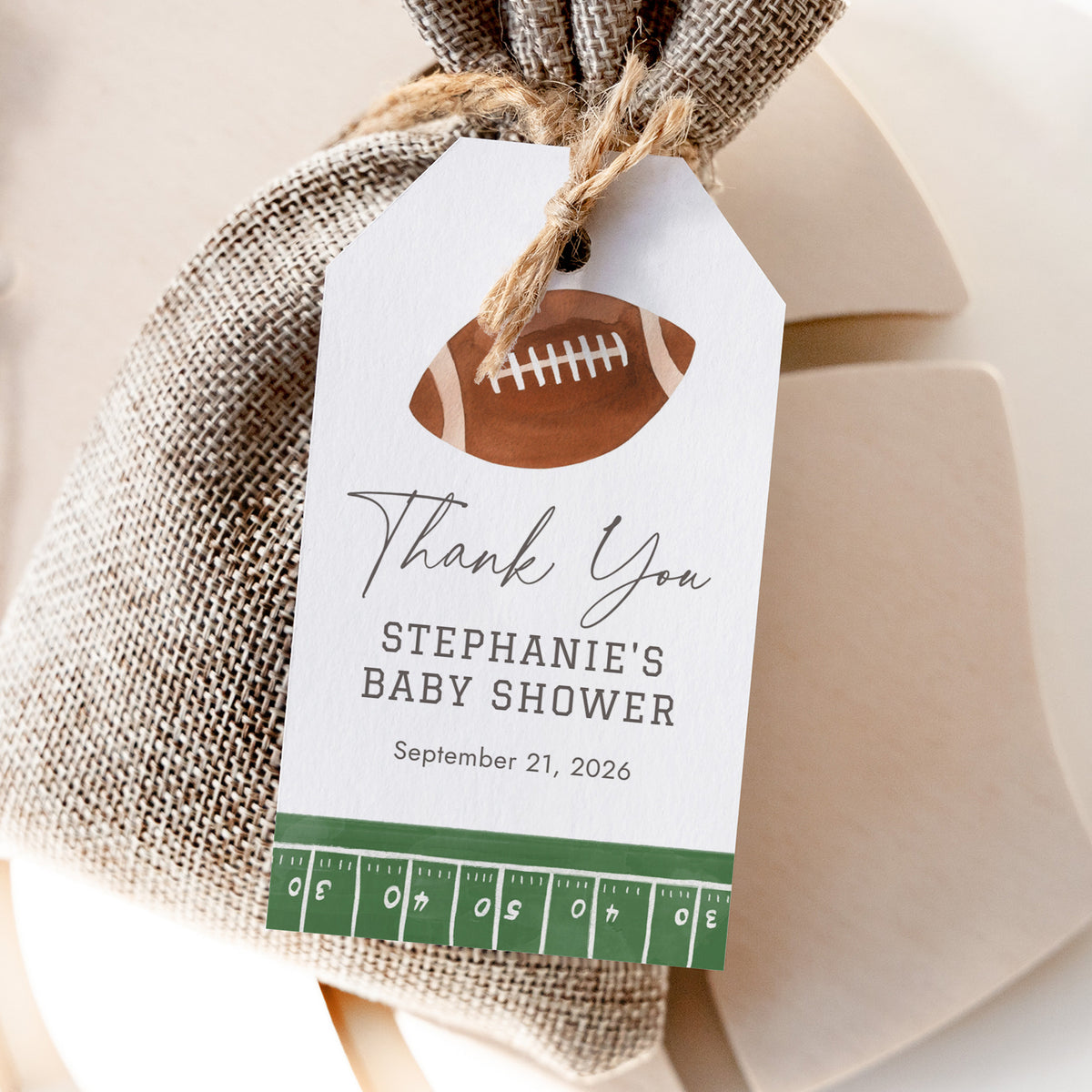 Football Baby Shower Rectangle Favor Tag Template
