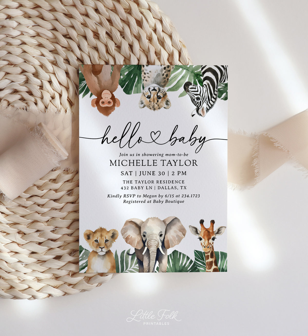 Hello Baby Safari Baby Shower Invitation