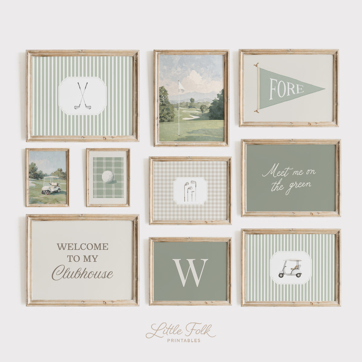 Vintage Sage Green Golf Nursery Wall Art
