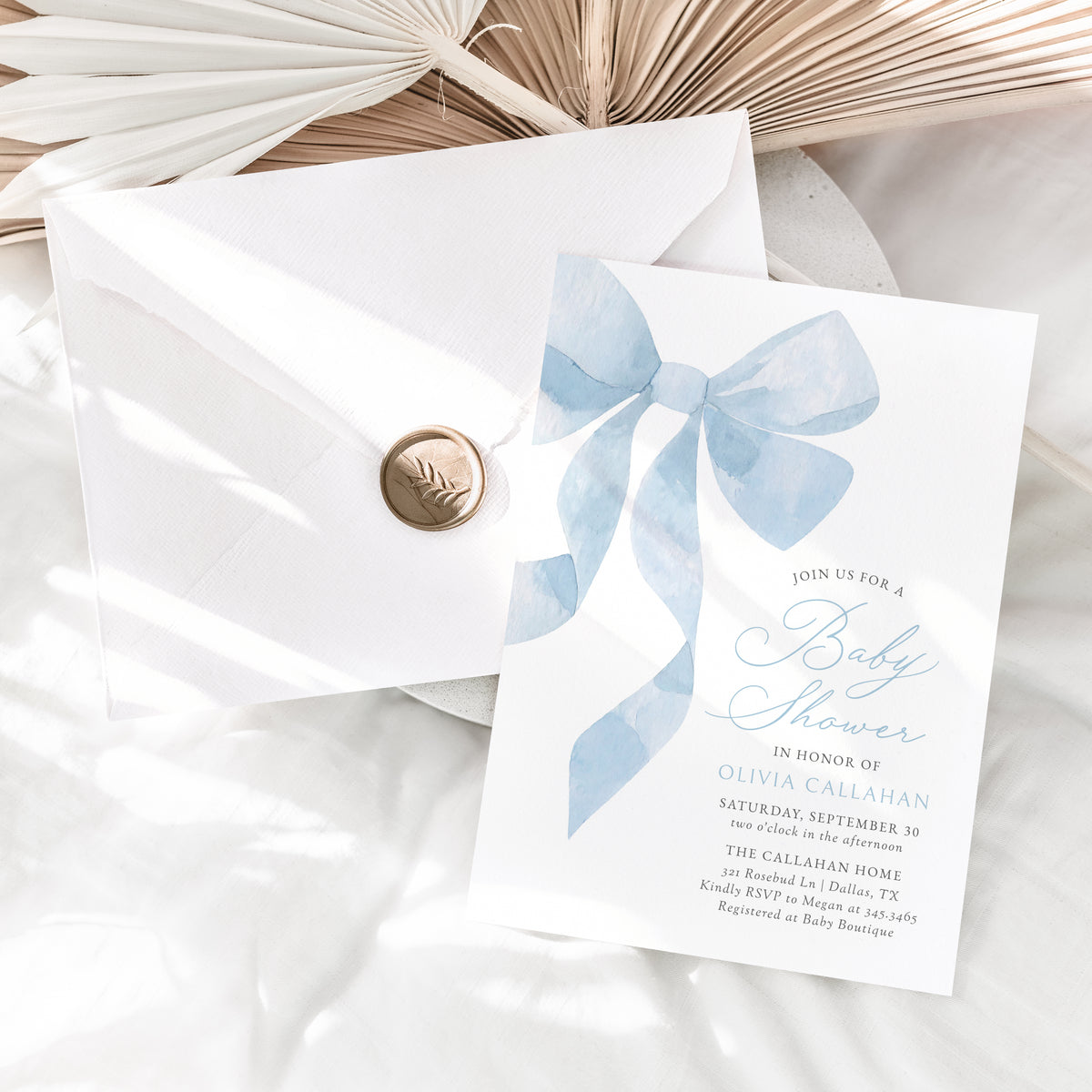 Blue Ribbon Baby Shower Invitation