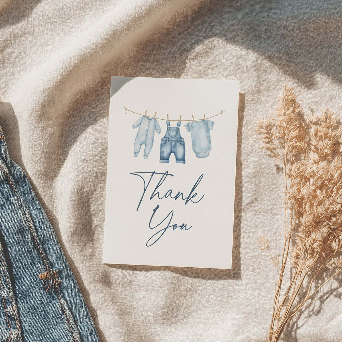 Blue Jean Baby Shower Folded Thank You Card Template