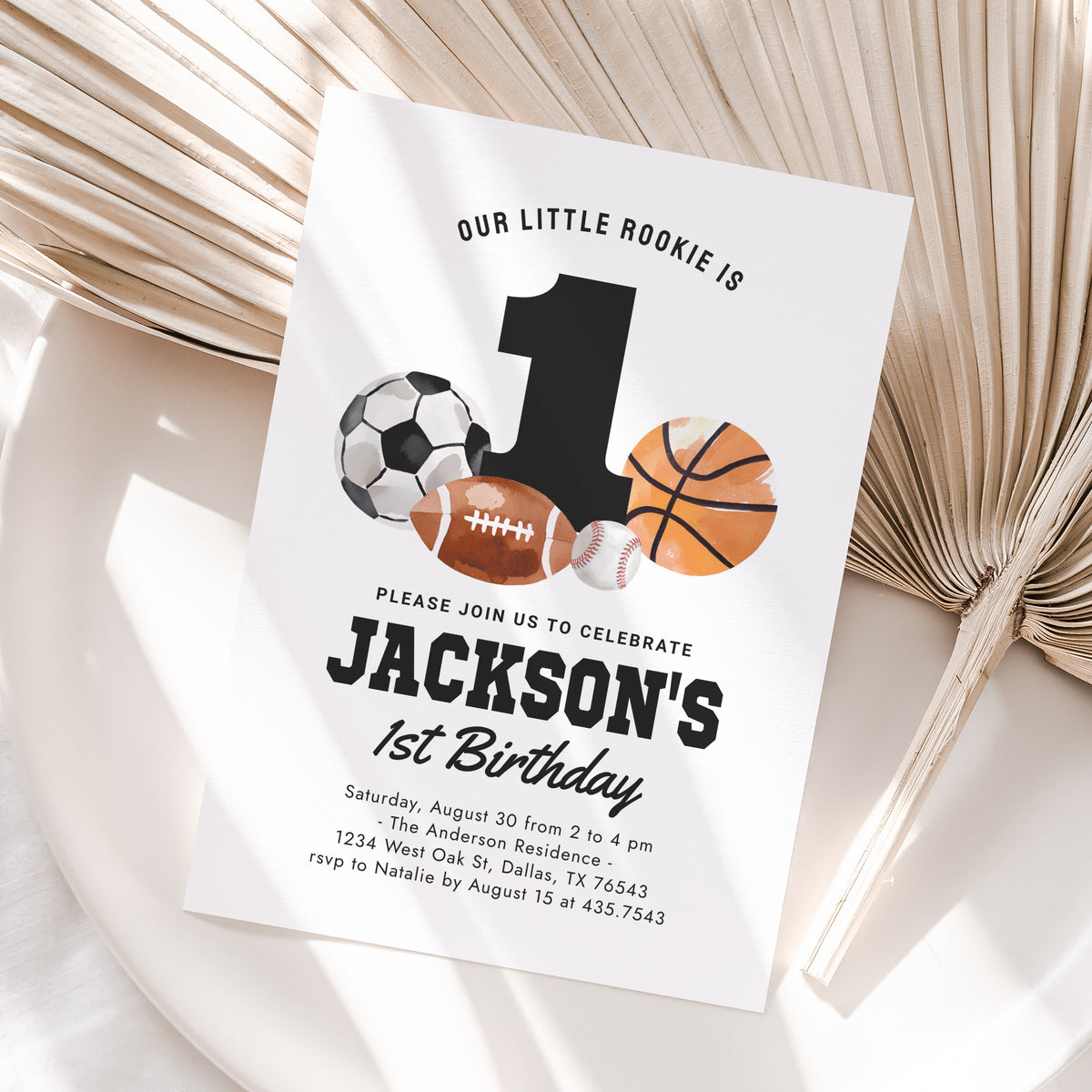 Sports 1st Birthday Invitation