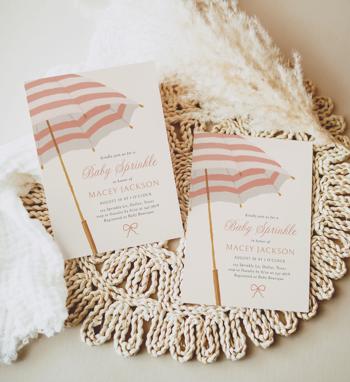 Pink Umbrella Baby Sprinkle Invitation Template