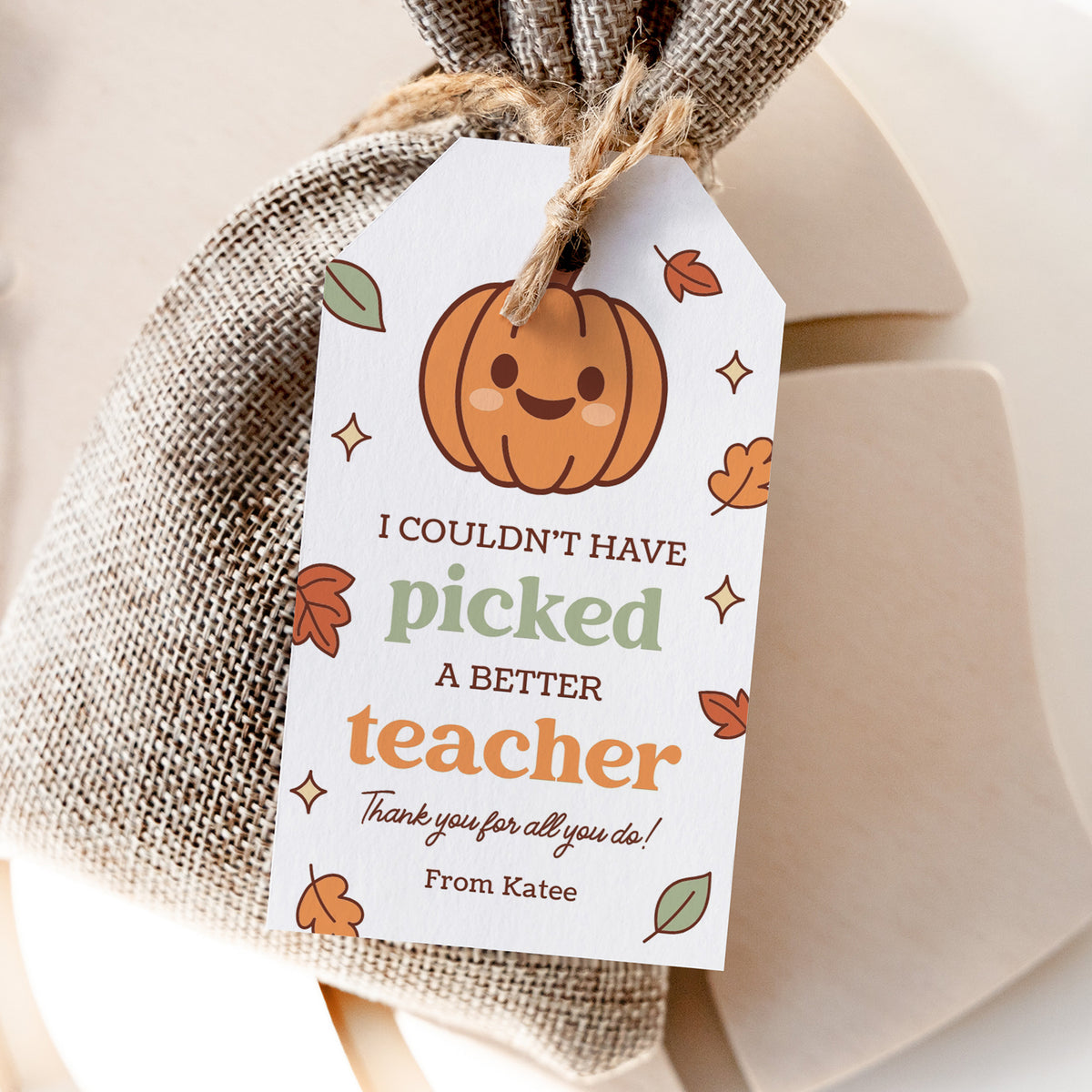 Pumpkin Teacher Appreciation Tag Template