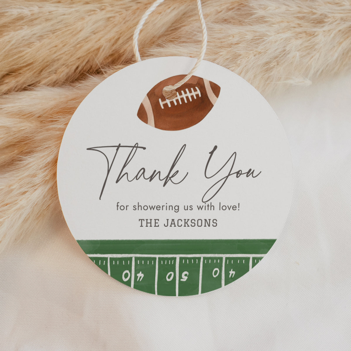 Football Baby Shower Round Favor Tag Template