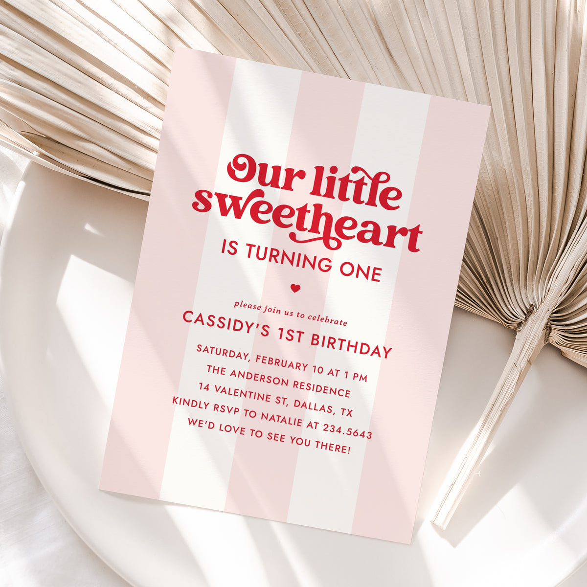 Little Sweetheart Pink Stripe Birthday Invitation