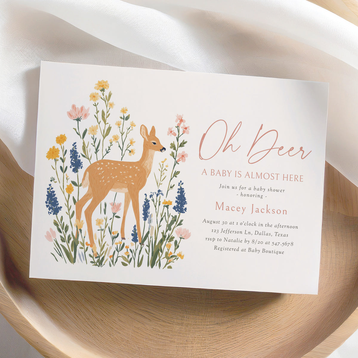 Floral Deer Baby Shower Invitation
