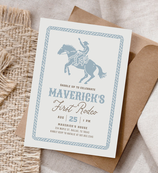 Blue First Rodeo Birthday Invitation - Little Folk Printables