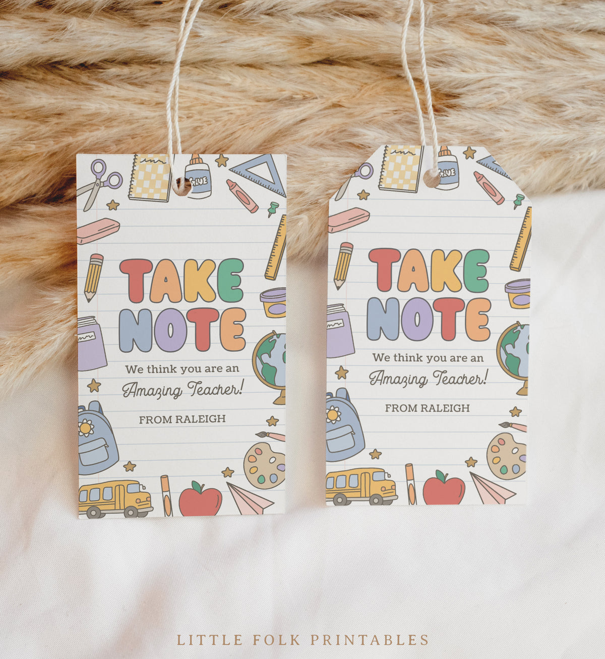 Take Note Retro School Supplies Teacher Appreciation Tag Template
